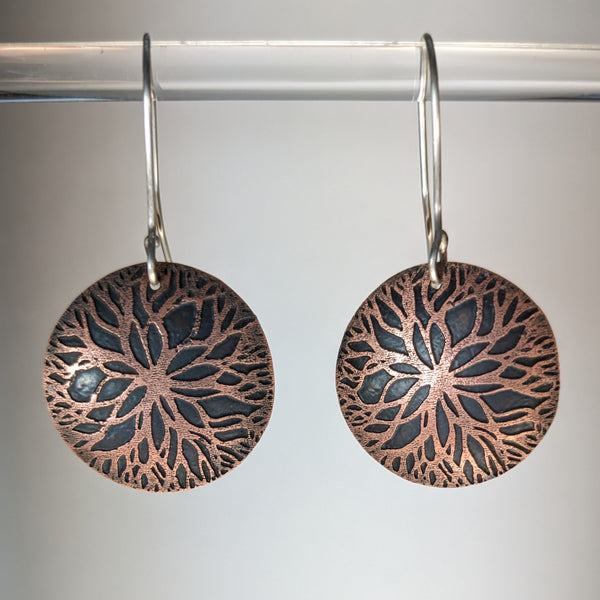 Branch Out Etched Copper Disc Earrings by Carolyn Young