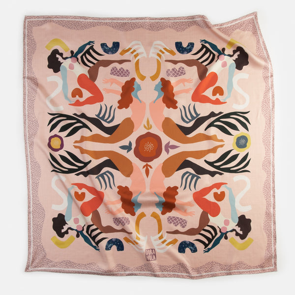 Rose Peach Multi-Color She/Her Square SIlk Scarf by Dora Nola