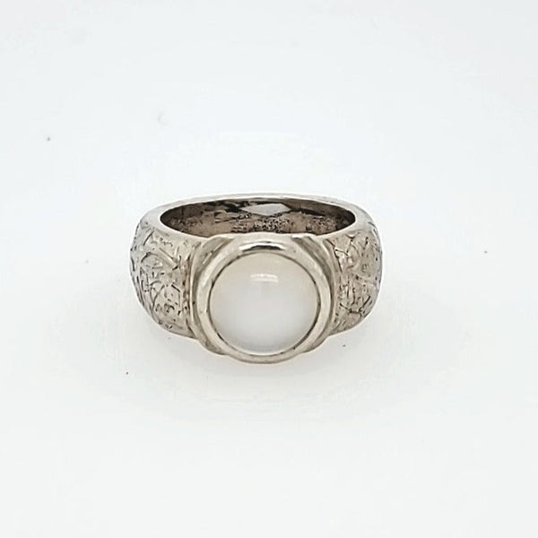 Moonstone Cabochon Ring in sterling silver ring, size 7.5.