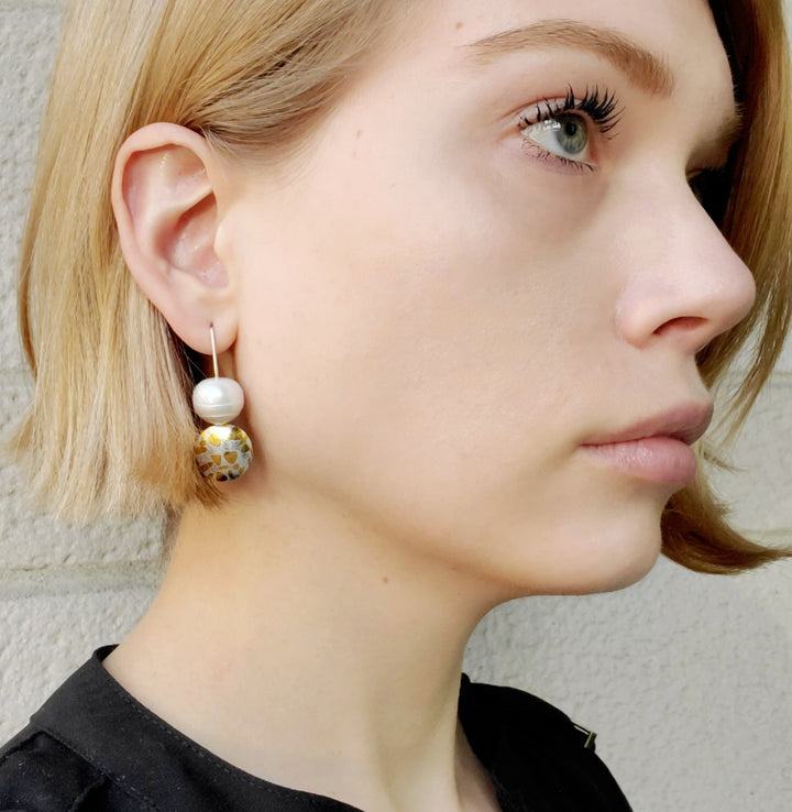 Pearl and Keumboo Drop Earrings by Karine Rodrigue