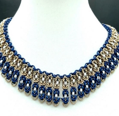 Celebration Collar in Royal Blue, Champagne, and Silver by Fay Rogers