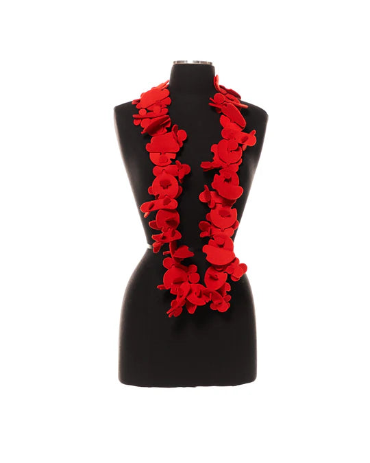 Long red felt neckpiece by Kolye TJN