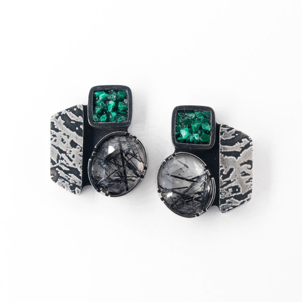 Malachite and Quartz Stud Earrings by Sherri Pelican