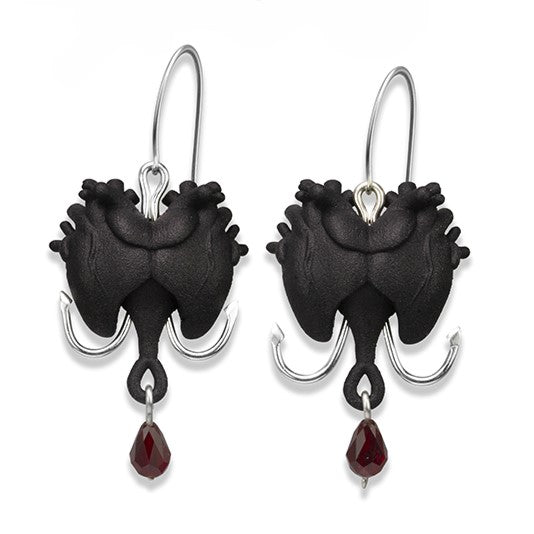 Bleeding Heart Earrings in Black by Elinor Nelson-Hachey