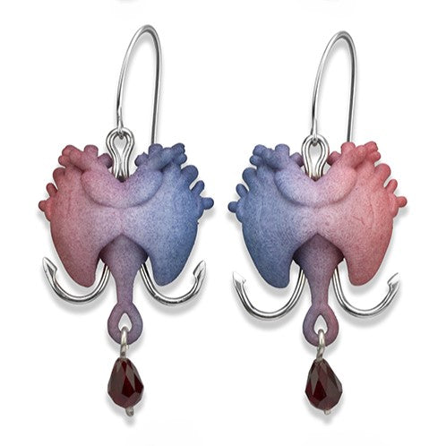 Bleeding Heart Earrings in Pink and Blue by Elinor Nelson-Hachey