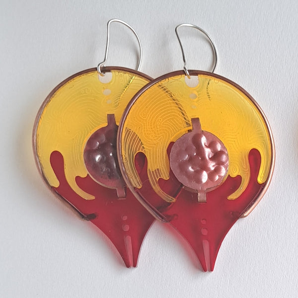 Alien Dread Earrings in Yellow, Red, and Pink by Elinor Nelson-Hachey