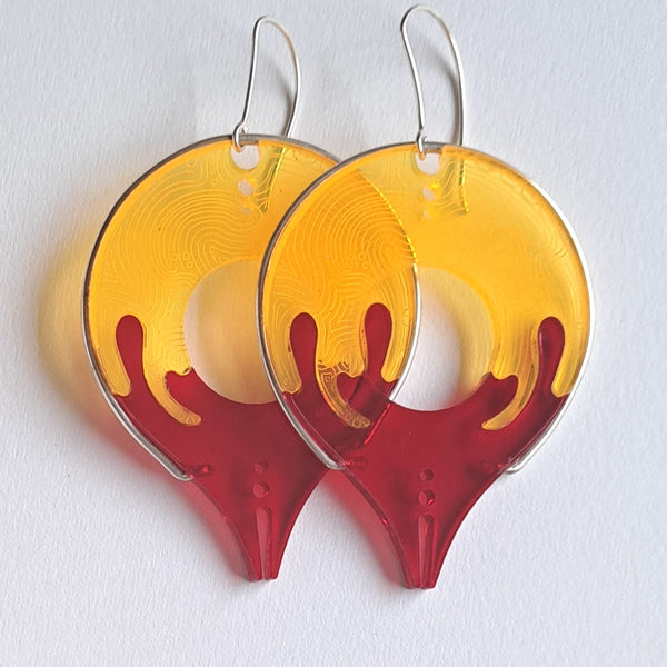 Alien Dread Earrings in Yellow and Red by Elinor Nelson-Hachey