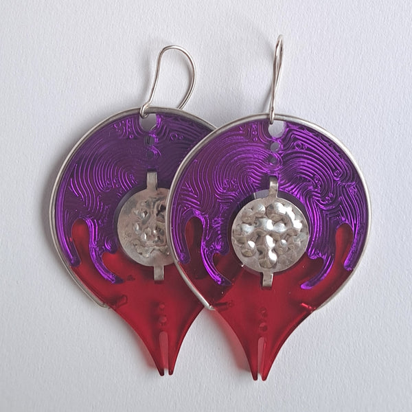 Alien Dread Earrings in Purple and Red by Elinor Nelson-Hachey