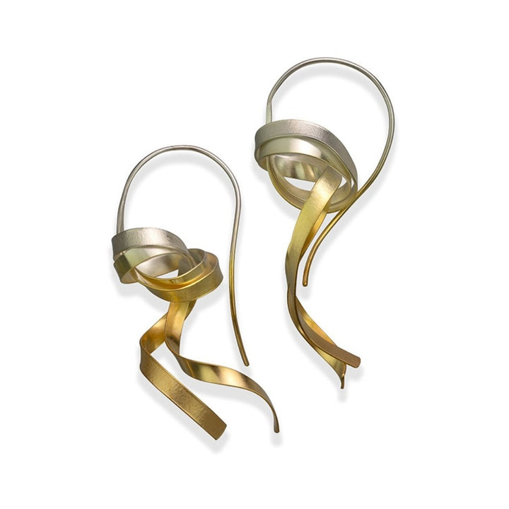 Kimono Obi Knot Earrings in Silver and Gold by Tomoe Akiba