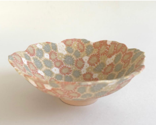 Open Medium Flower Dish in Green and Pink by Eiko Maeda