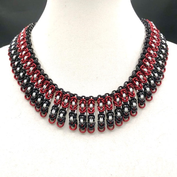 Celebration Collar in Black, Red, and Silver by Fay Rogers