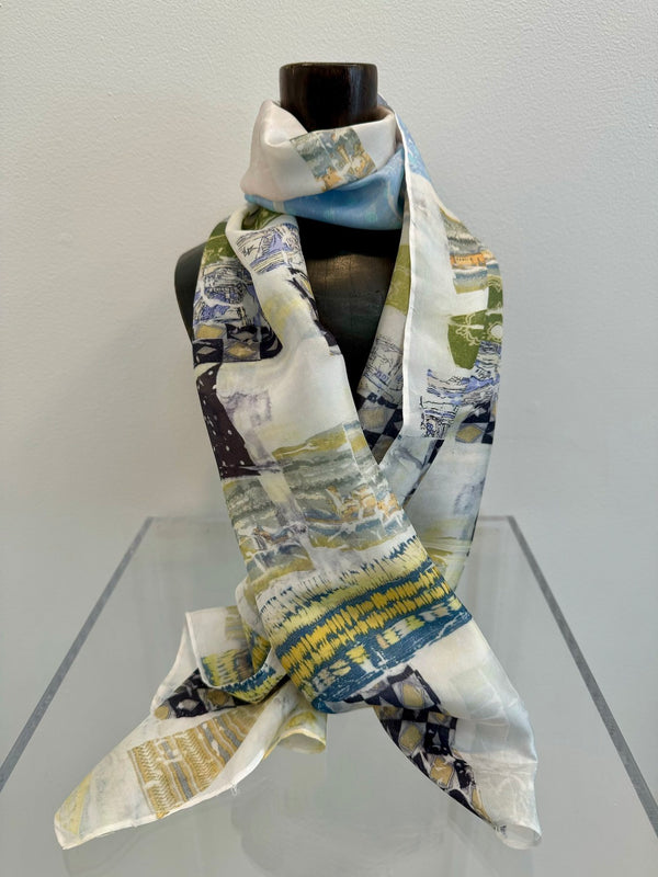 Blue and Green Medium Silk Scarf by Diane Lemire