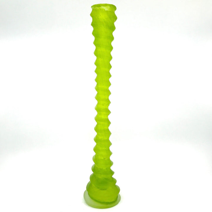 Blown and Carved Glass Candlestick in Chartreuse by Brad Copping