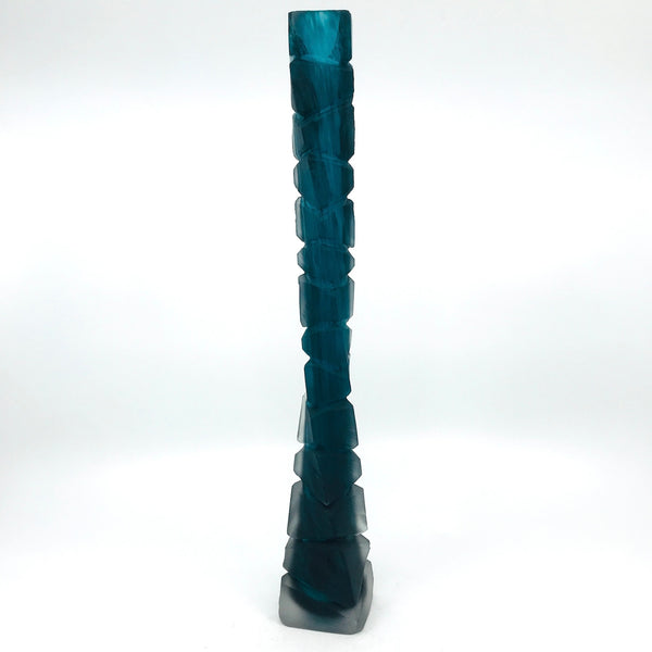 Blown and Carved Glass Candlestick in Dark Teal by Brad Copping