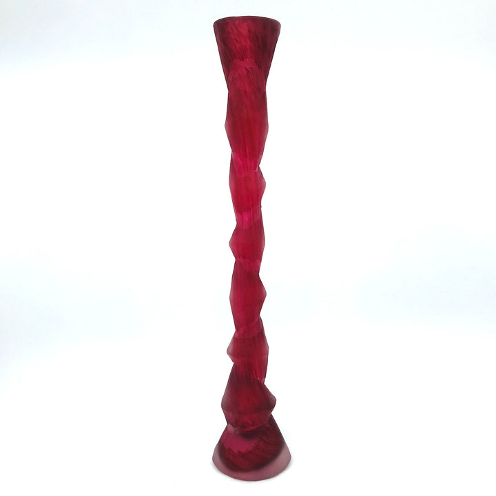 Blown and Carved Glass Candlestick in Ruby Pink by Brad Copping