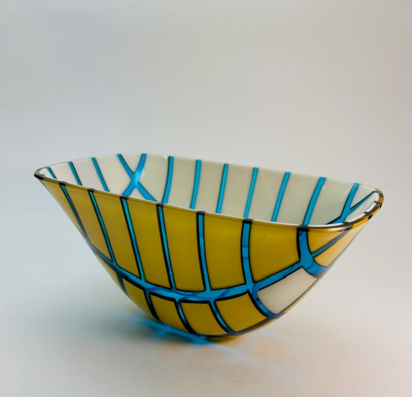 Bright Blue and Yellow Glass Bowl by James Lavoie