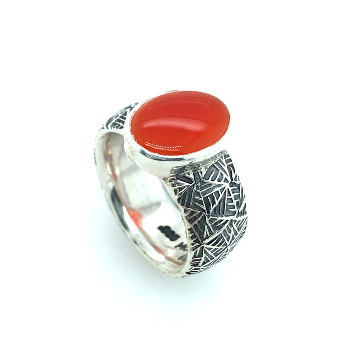 Oval Bright Orange Carnelian Cabochon Ring by Matthieu Cheminée