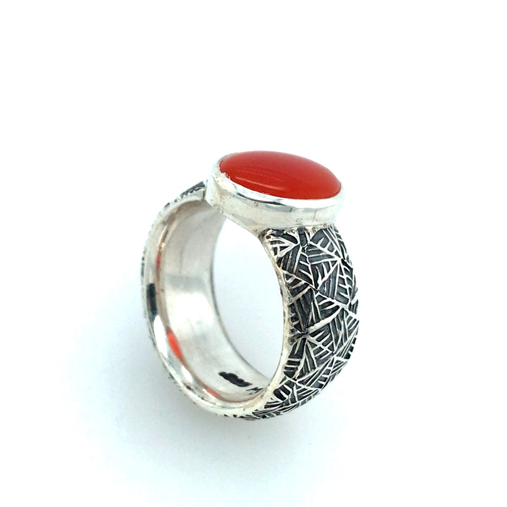 Oval Bright Orange Carnelian Cabochon Ring by Matthieu Cheminée