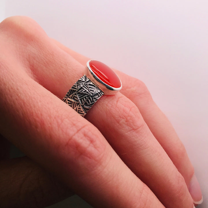 Oval Bright Orange Carnelian Cabochon Ring by Matthieu Cheminée