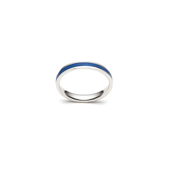 Manic Blue Narrow Silk and Silver Ring by Michaud Michaud