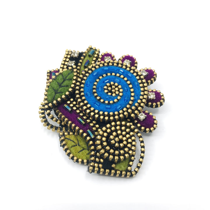 Colourful Floral Mixed Media Brooch by Odile Gova