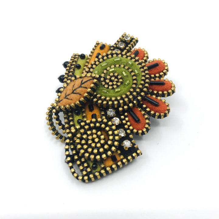 Colourful Floral Mixed Media Brooch by Odile Gova