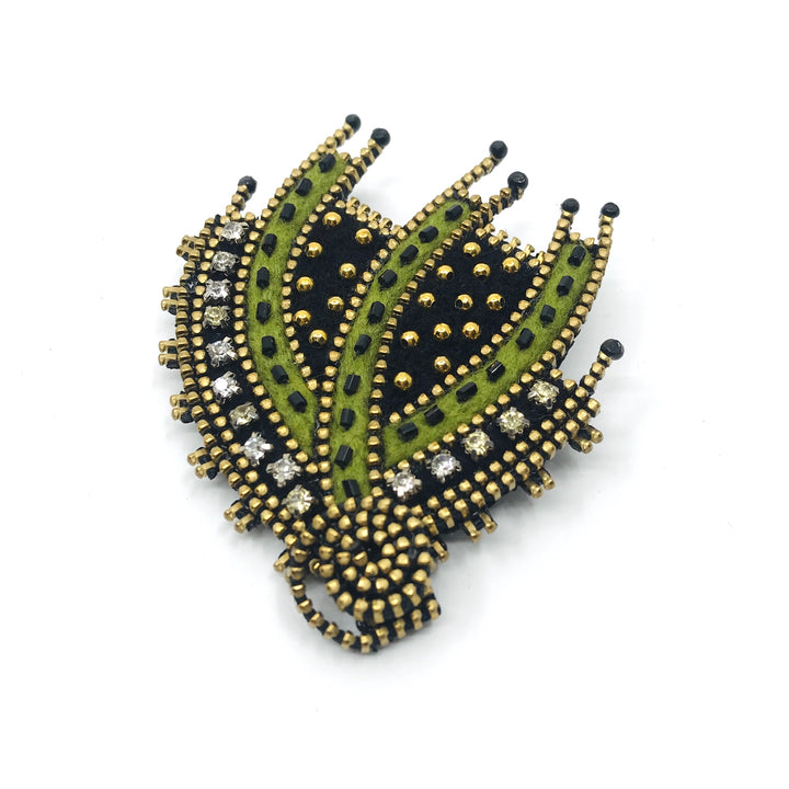 Black & Green Flare Mixed Media Brooch by Odile Gova