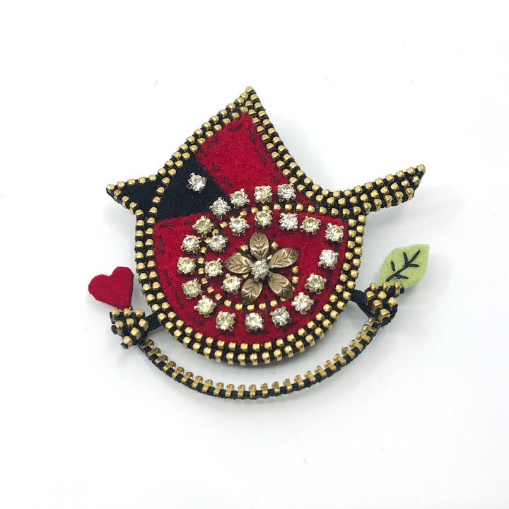 Red Bird Mixed Media Brooch by Odile Gova