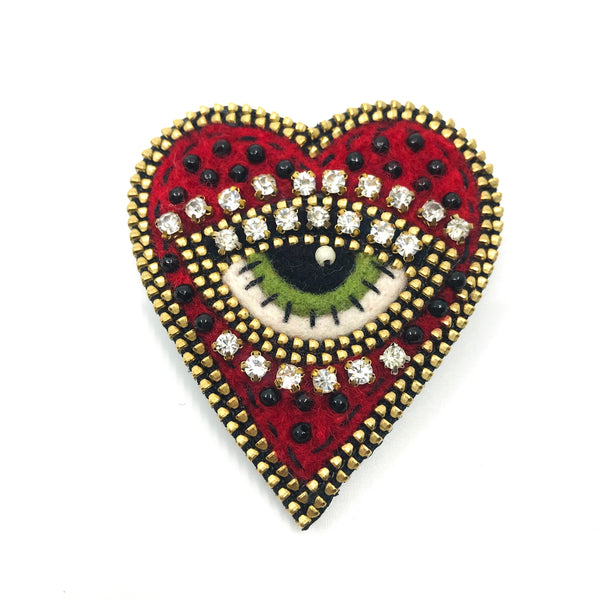 Heart With Eye Mixed Media Brooch by Odile Gova