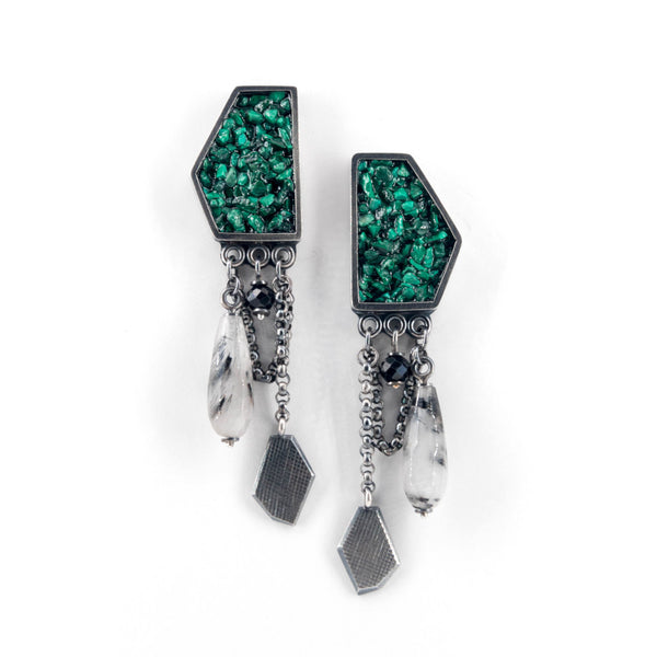 Sterling Silver and Malachite Drop Earrings by Sherri Pelican