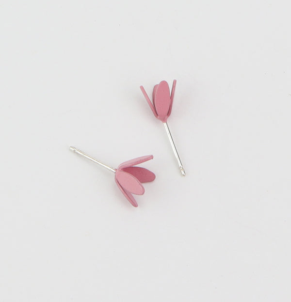 Petal Stud Earrings  Mini petal stud earrings in a variety of bright colours. Sterling silver and powder-coated brass.