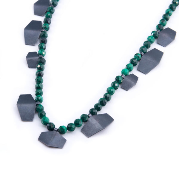 Faceted Malachite and Silk Necklace by Sherri Pelican