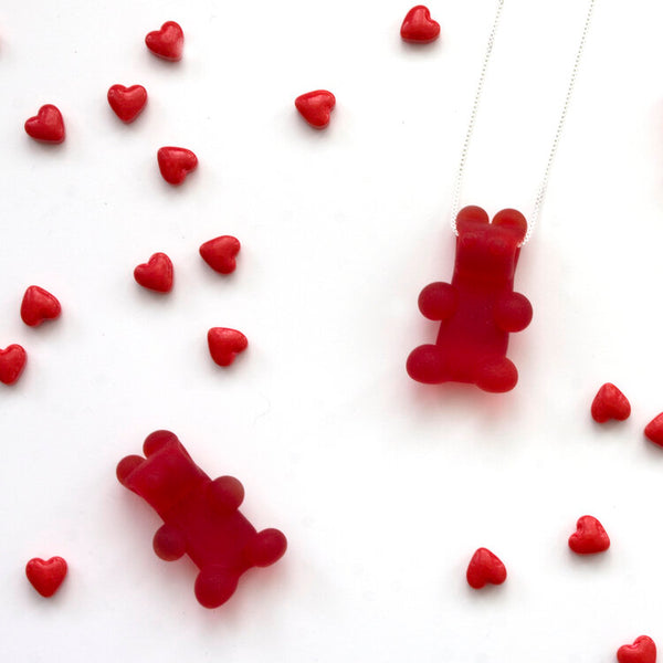 Glass Gummy Bear Necklace in Red by Emma Gerard