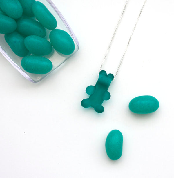 Glass Gummy Bear Necklace in Teal by Emma Gerard