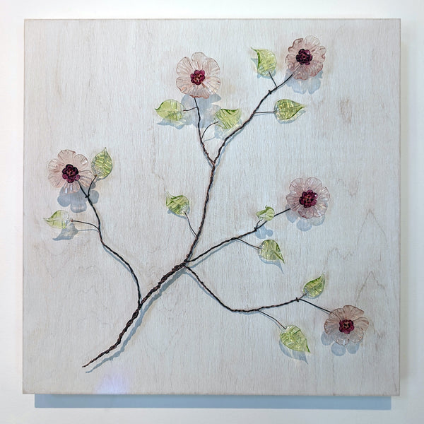 Summer Blossoms, Flameworked glass on birch panel by Tanya Lyons