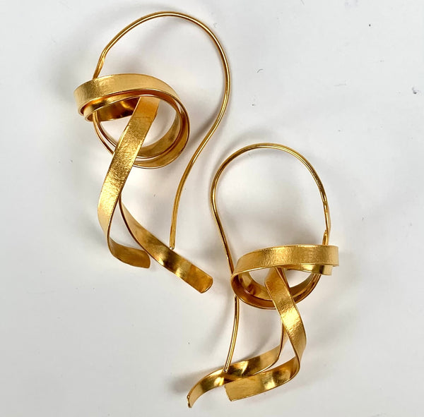 Kimono Obi Knot Earrings in Silver and Gold by Tomoe Akiba