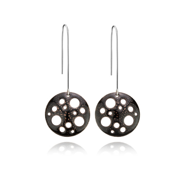 Crackle Moon Earrings in Black by Lena Binnington