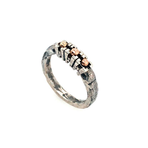 Textured Silver Ring with Gold Dots by Catrie