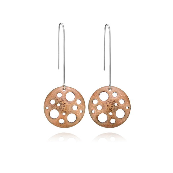 Crackle Moon Earrings in Beige by Lena Binnington