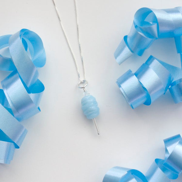 Glass Cotton Candy Necklace in Blue by Emma Gerard