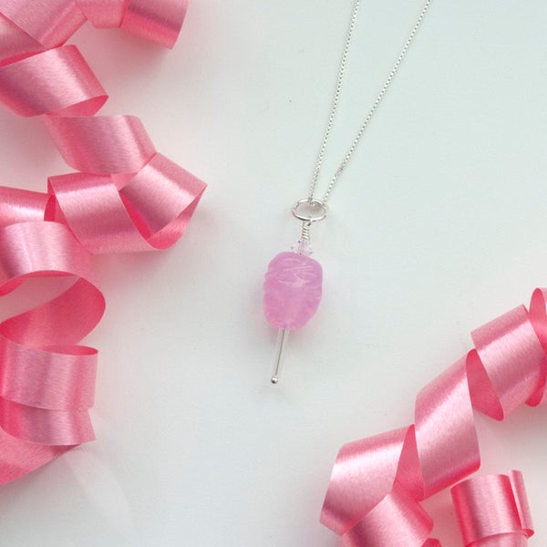 Glass Cotton Candy Necklace in Pink by Emma Gerard