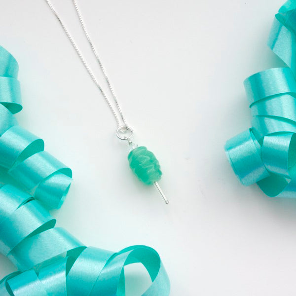 Glass Cotton Candy Necklace in Teal by Emma Gerard