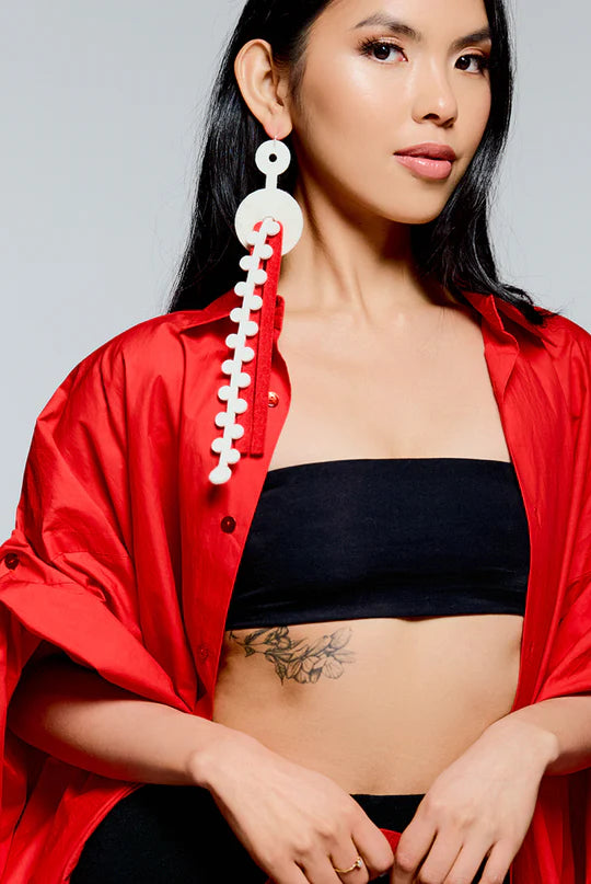 Single Long Earring in Red and White by Kolye TJN