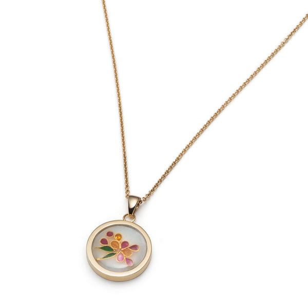 Delicate White Cloisonne Enamel Gold Pendant by Gayane Avetisyan