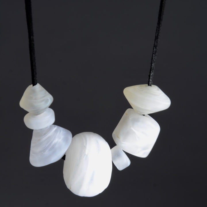 Asymmetric Glass Bead Necklace in White by Susan Rankin