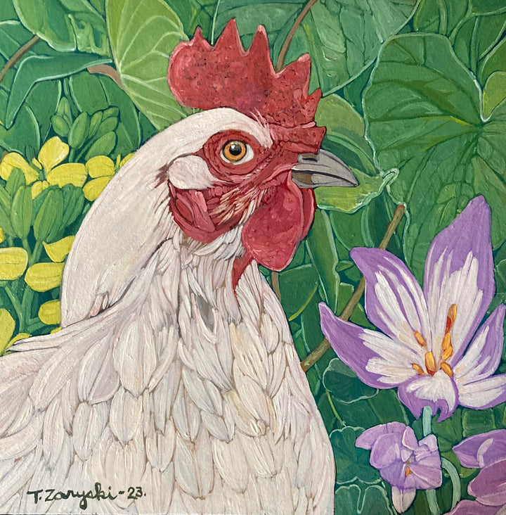 Portrait of a Chicken small painting by Tanya Zaryski