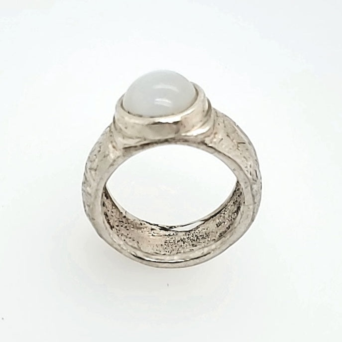 Moonstone Cabochon Ring in sterling silver ring, size 7.5.